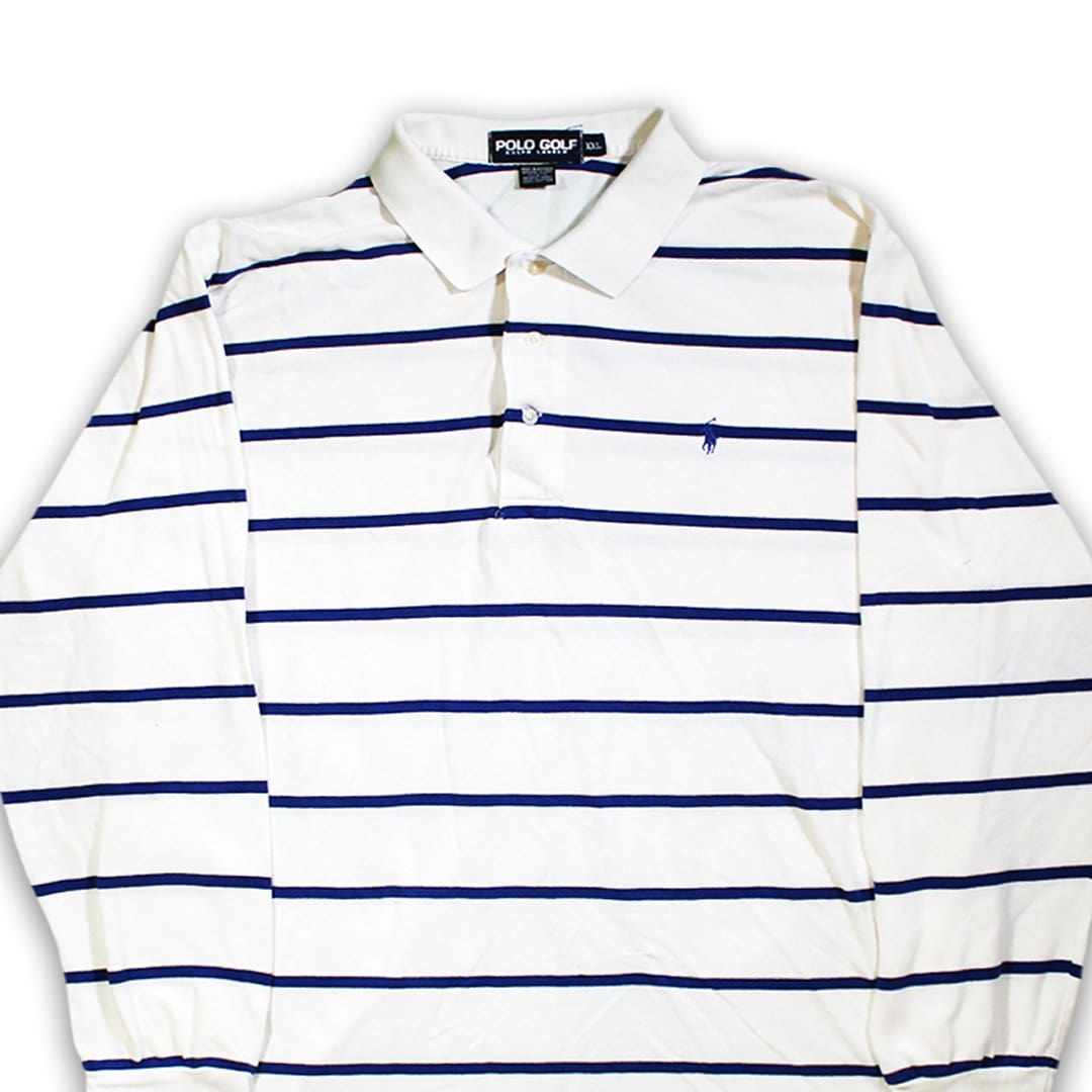Vintage White + Blue Polo Golf Long Sleeve (XL) | Rebalance Vintage.
