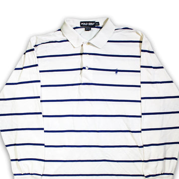Vintage White + Blue Polo Golf Long Sleeve (XL) | Rebalance Vintage.
