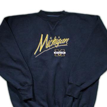 Vintage Blue Michigan Wolverine Embroidered Crewneck | Rebalance Vintage.