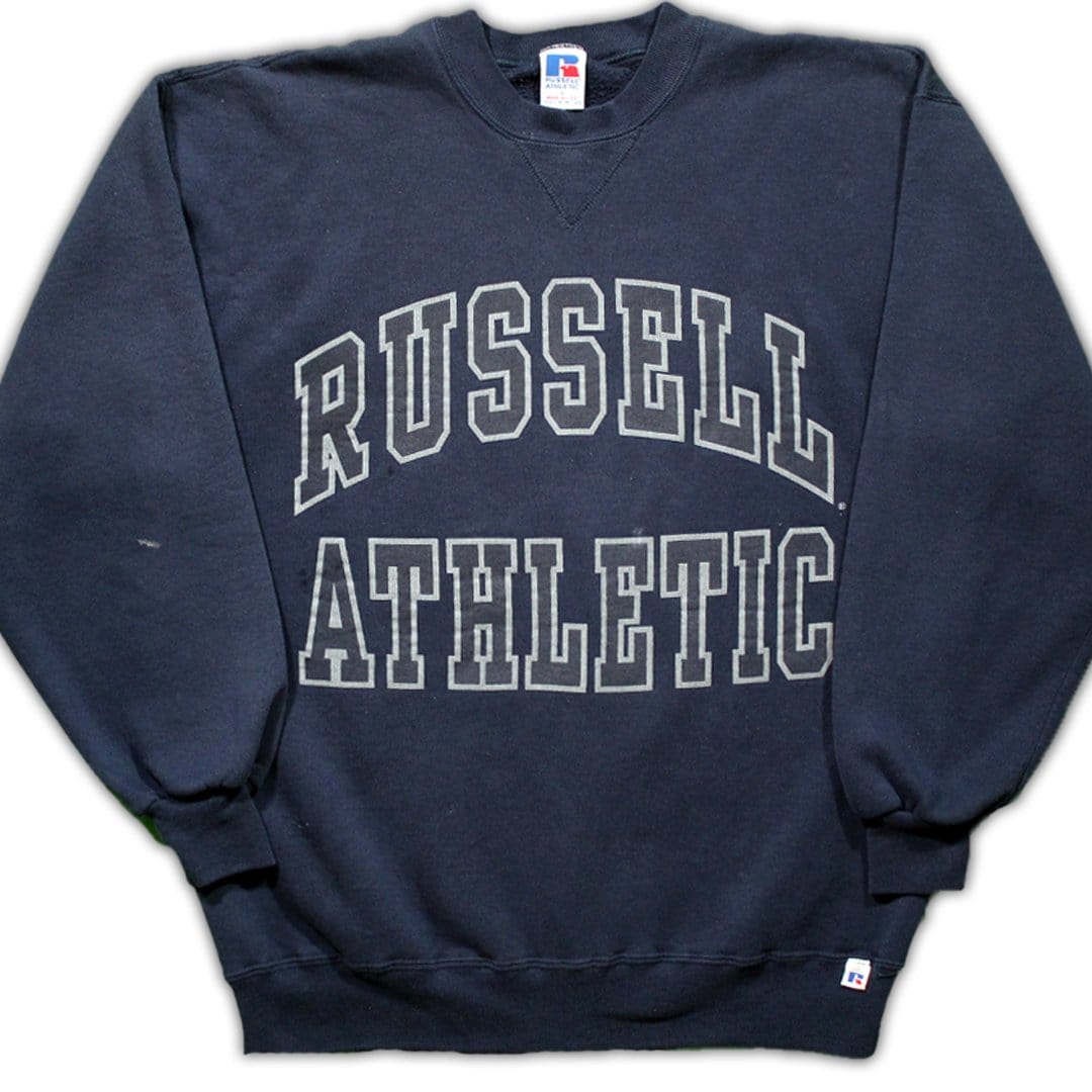 Vintage Blue USA Russell Athletic Spell Out Crewneck | Rebalance Vintage.
