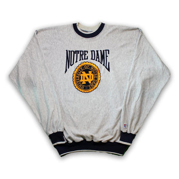 Vintage 90s Grey + Blue Notre Dame Embroidered Crewneck | Rebalance Vintage.