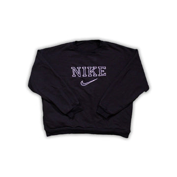 Vintage 90s Bootleg Black Nike Spell Out Crewneck | Rebalance Vintage.