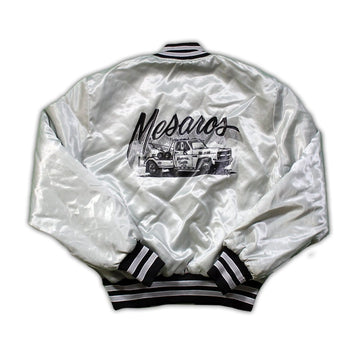 Vintage Grey Satin 'Mesaros Towing' Bomber Jacket | Rebalance Vintage.