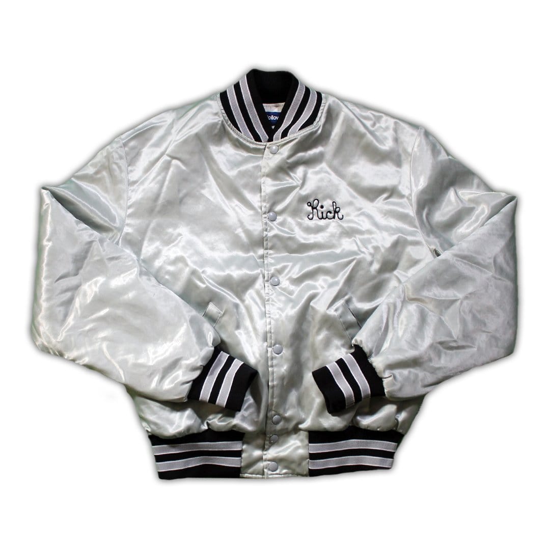 Vintage Grey Satin 'Mesaros Towing' Bomber Jacket | Rebalance Vintage.