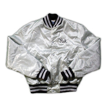 Vintage Grey Satin 'Mesaros Towing' Bomber Jacket | Rebalance Vintage.