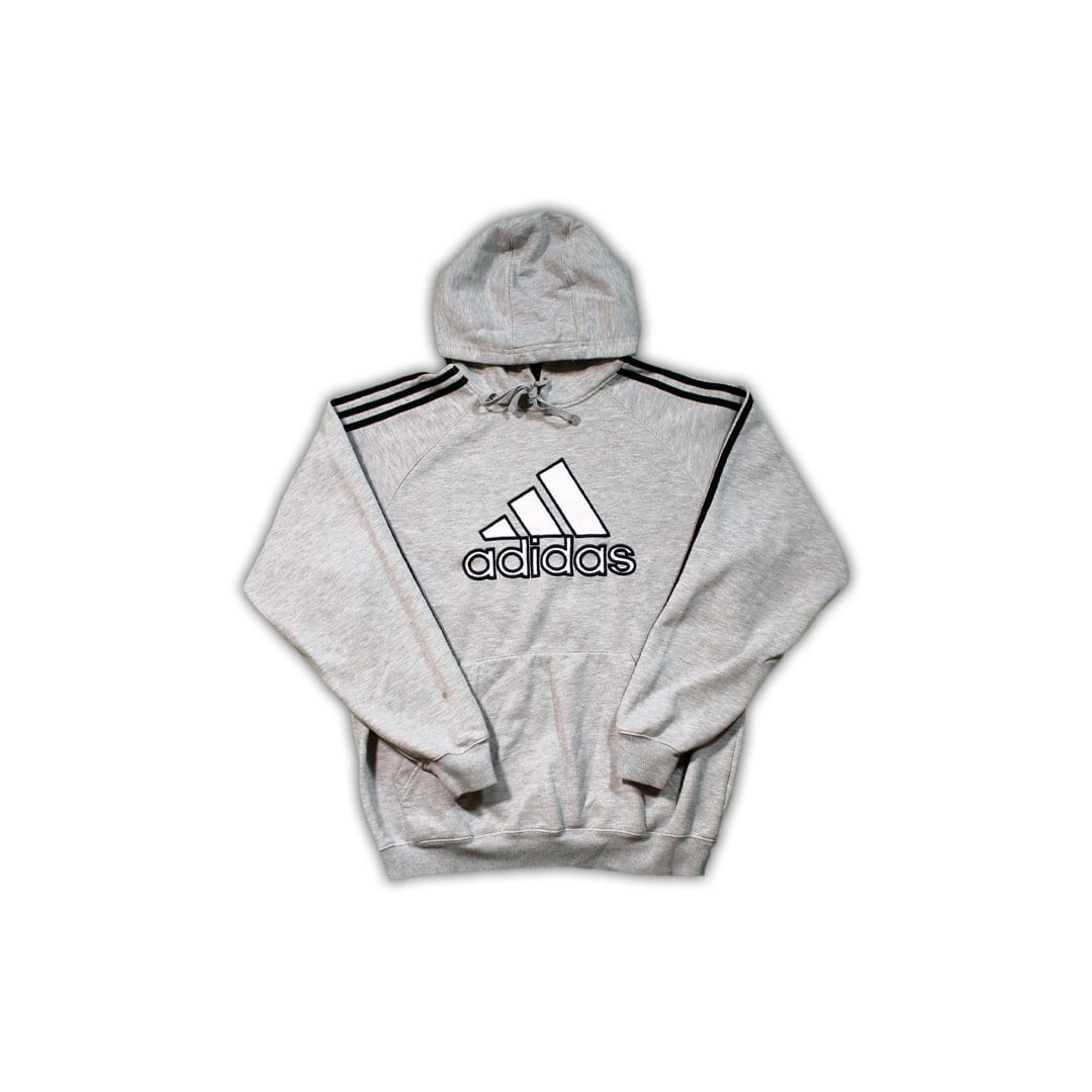 Vintage Grey Adidas Striped Hoodie | Rebalance Vintage.