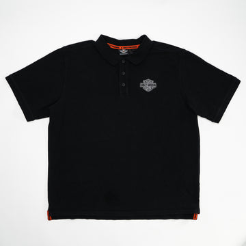 Vintage Black Harley Davdison Polo Shirt (XL) | Rebalance Vintage.