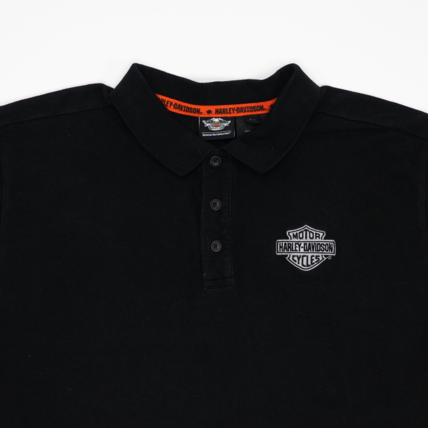 Vintage Black Harley Davdison Polo Shirt (XL) | Rebalance Vintage.