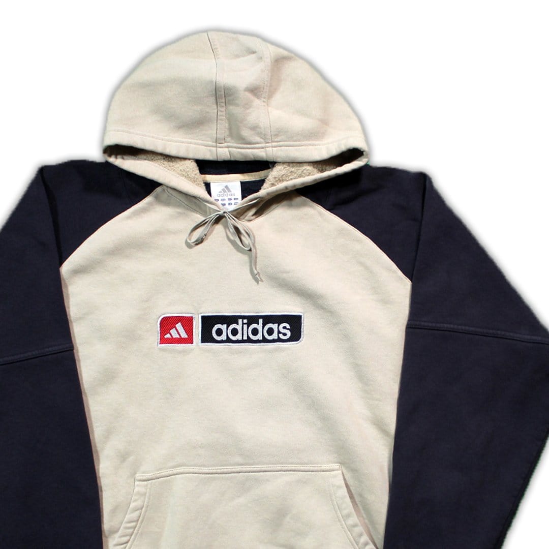 Vintage Navy + Beige Adidas Spell Out Hoodie | Rebalance Vintage.