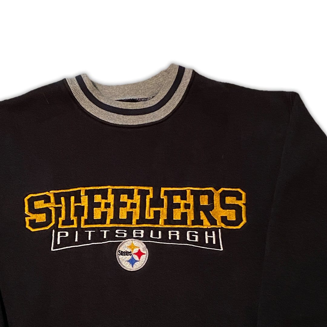 Vintage Black + Grey Steelers Embroidered  Crewneck | Rebalance Vintage.