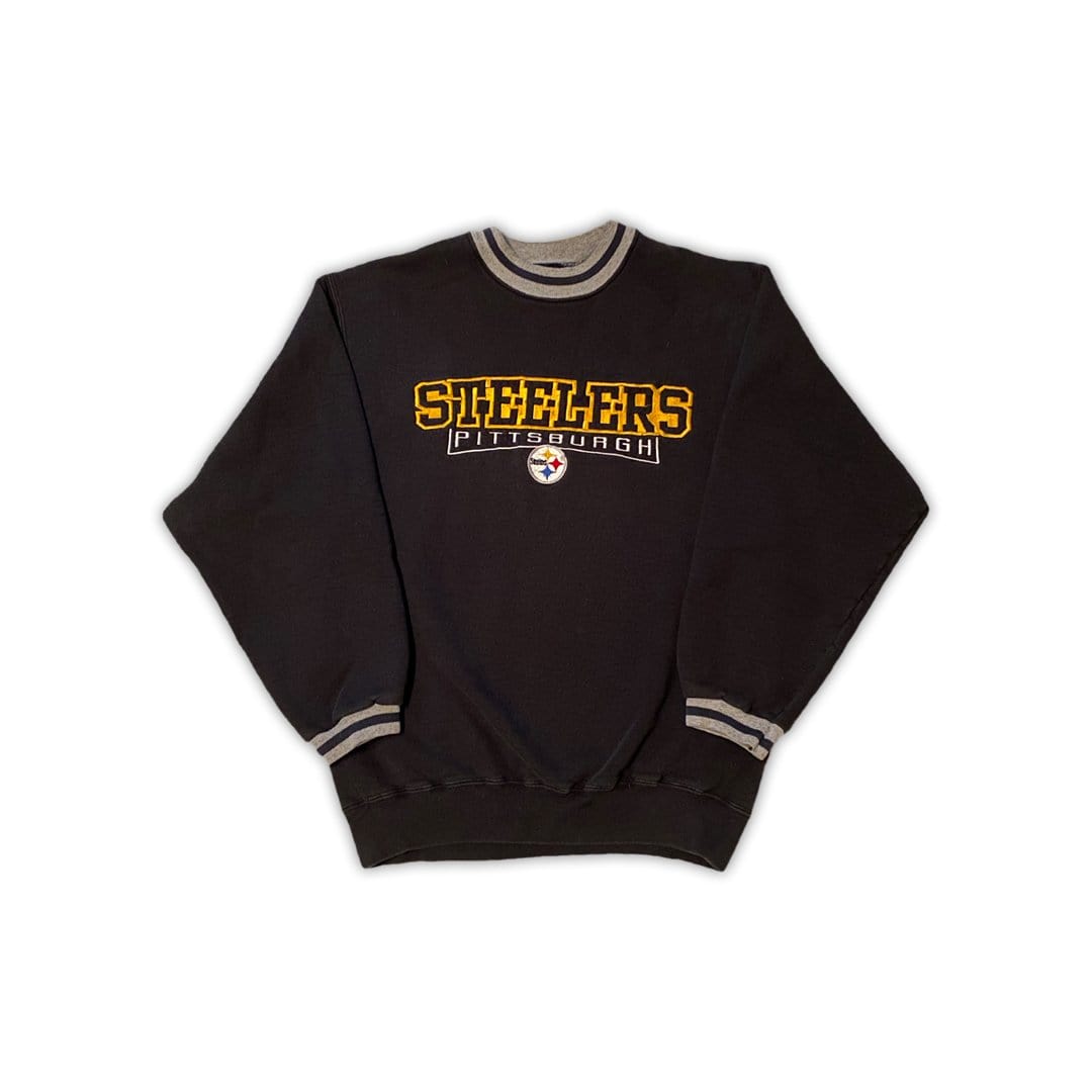 Vintage Black + Grey Steelers Embroidered  Crewneck | Rebalance Vintage.