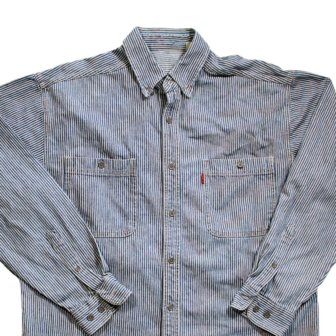 Vintage 90's Blue + White Striped Levi Button Up | Rebalance Vintage.