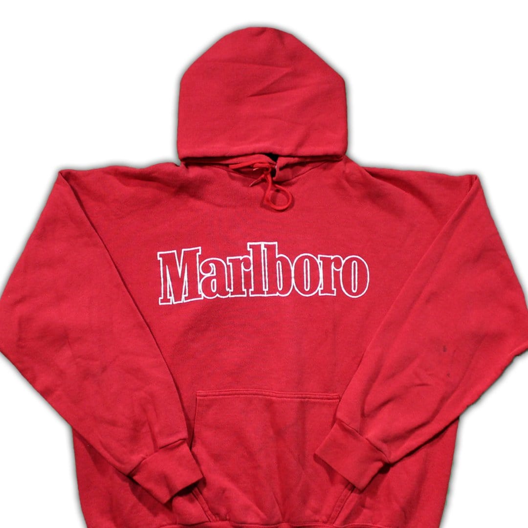 Vintage 90's Red Marlboro Spell Out Hoodie | Rebalance Vintage.