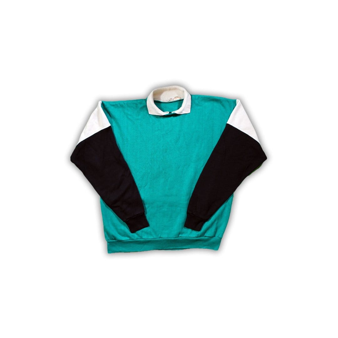 Vintage Turquoise, White & Black Collared Crewneck | Rebalance Vintage.