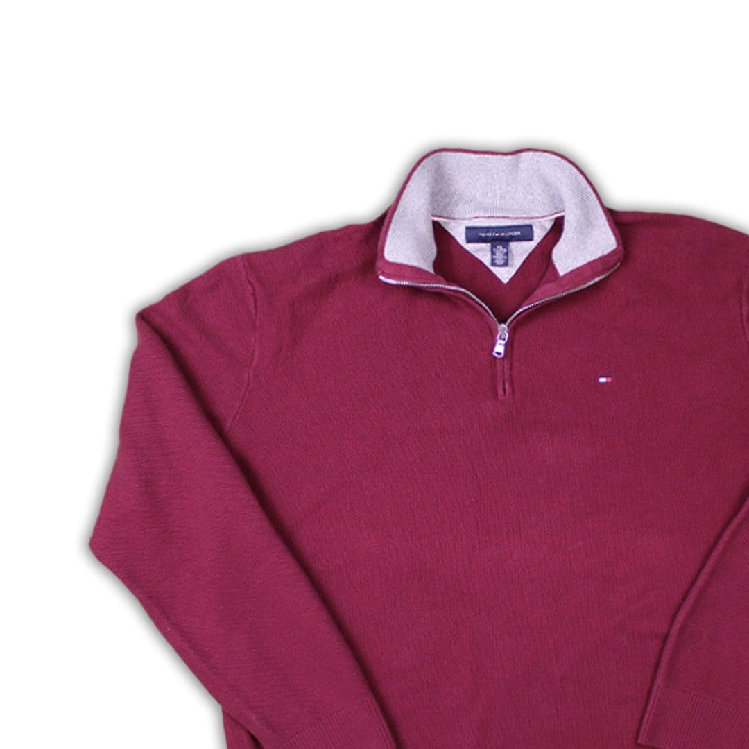 Vintage Maroon Tommy Hilfiger 1/4 Zip Sweater | Rebalance Vintage.