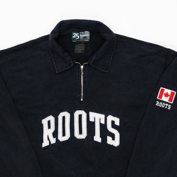 Vintage Navy Roots Canada 1/4 Zip Sweater (XL) | Rebalance Vintage.