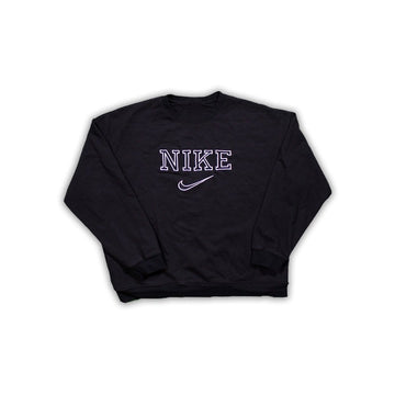 Vintage 90s Bootleg Black Nike Spell Out Crewneck | Rebalance Vintage.