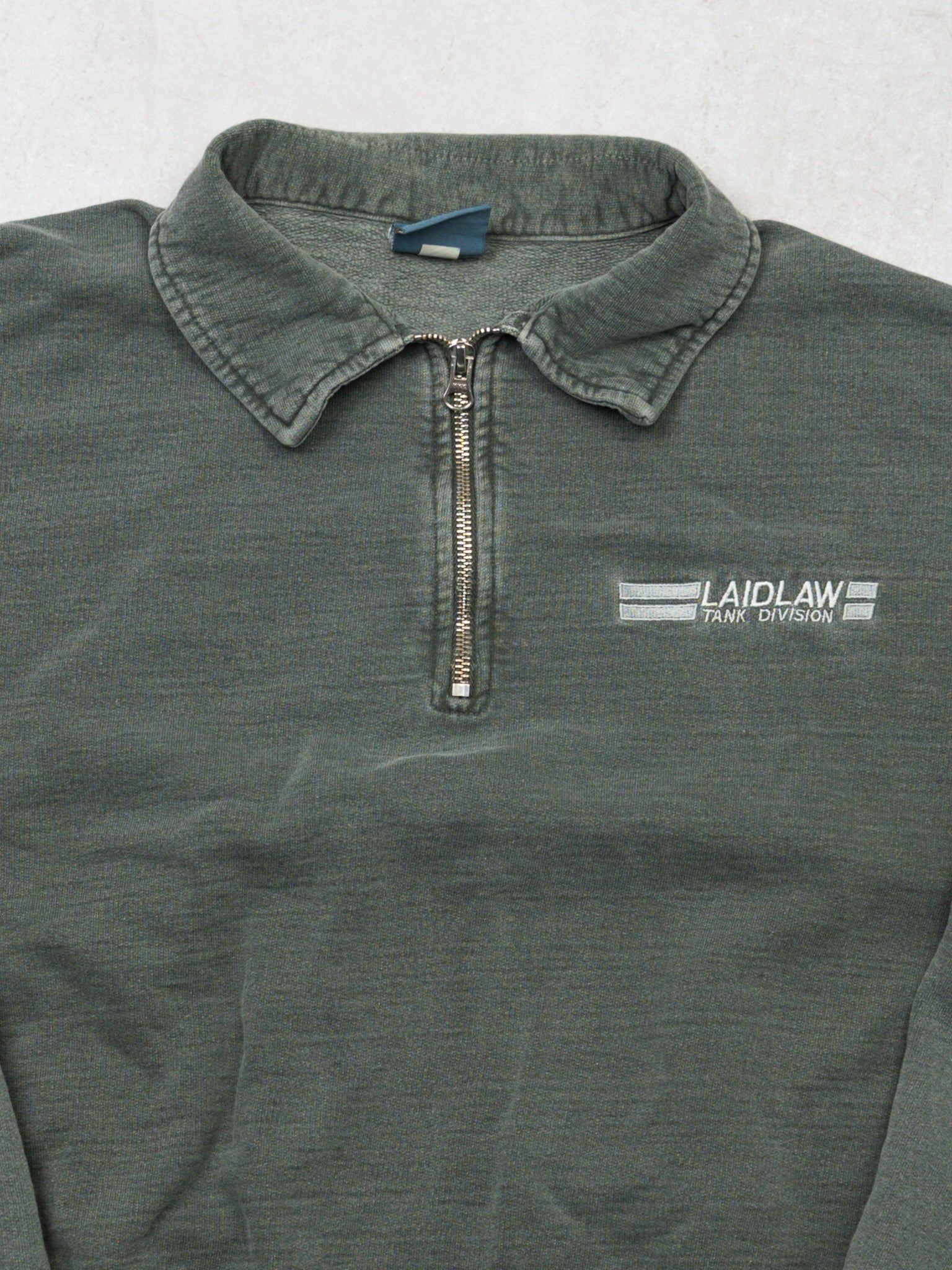 Vintage Washed Green Laid Law Tank Division 1/4 Zip Sweater (L)