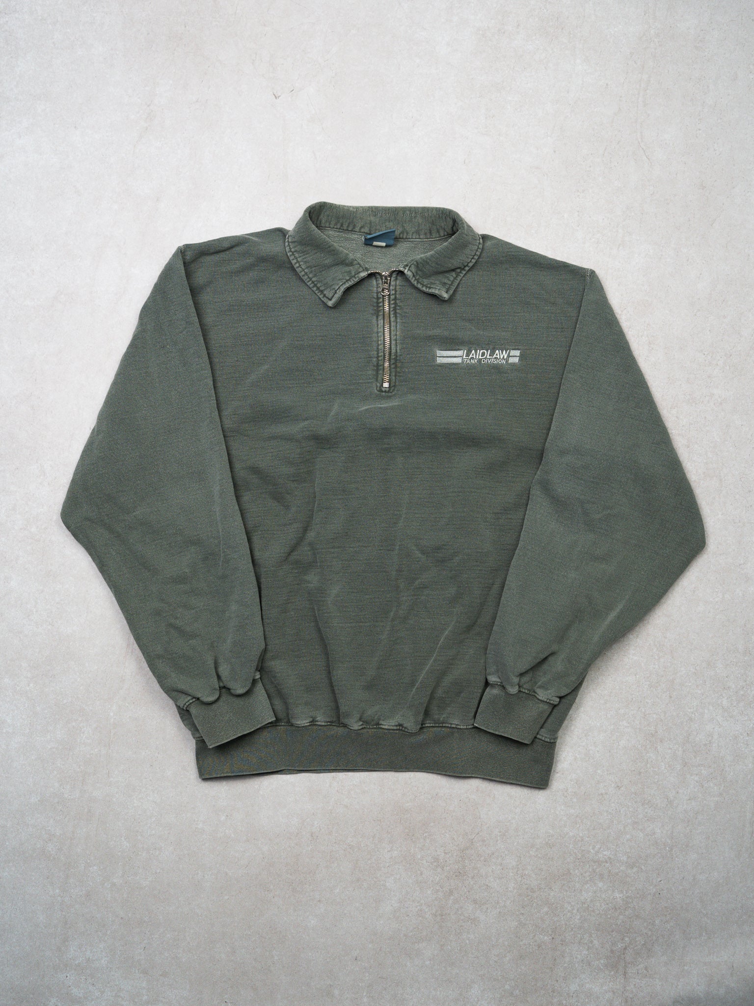 Vintage Washed Green Laid Law Tank Division 1/4 Zip Sweater (L)