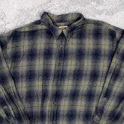 Vintage Moss Green + Blue Plaid Button up (2XL)