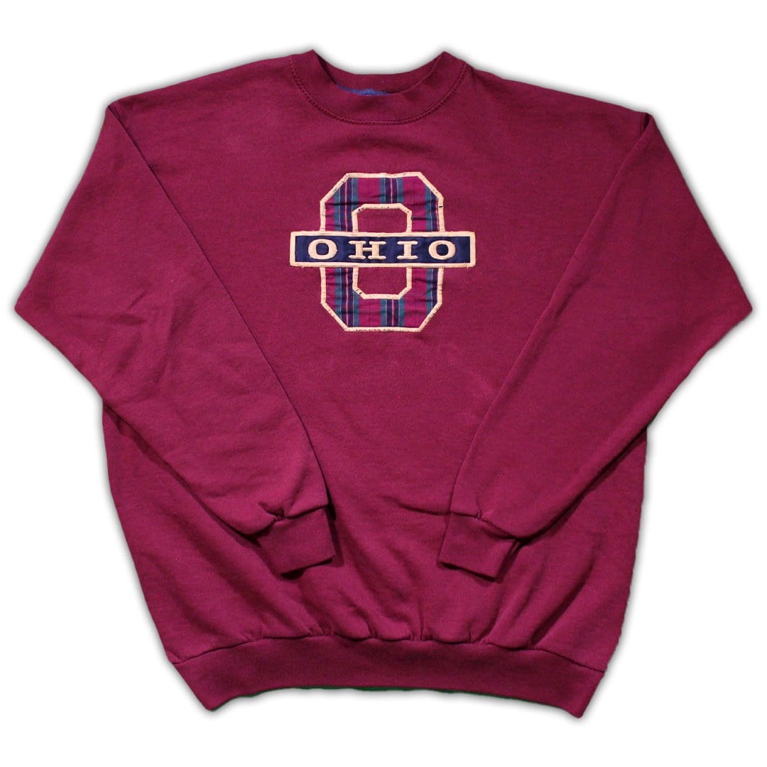 Vintage Maroon Ohio Plaid Crest Crewneck | Rebalance Vintage.