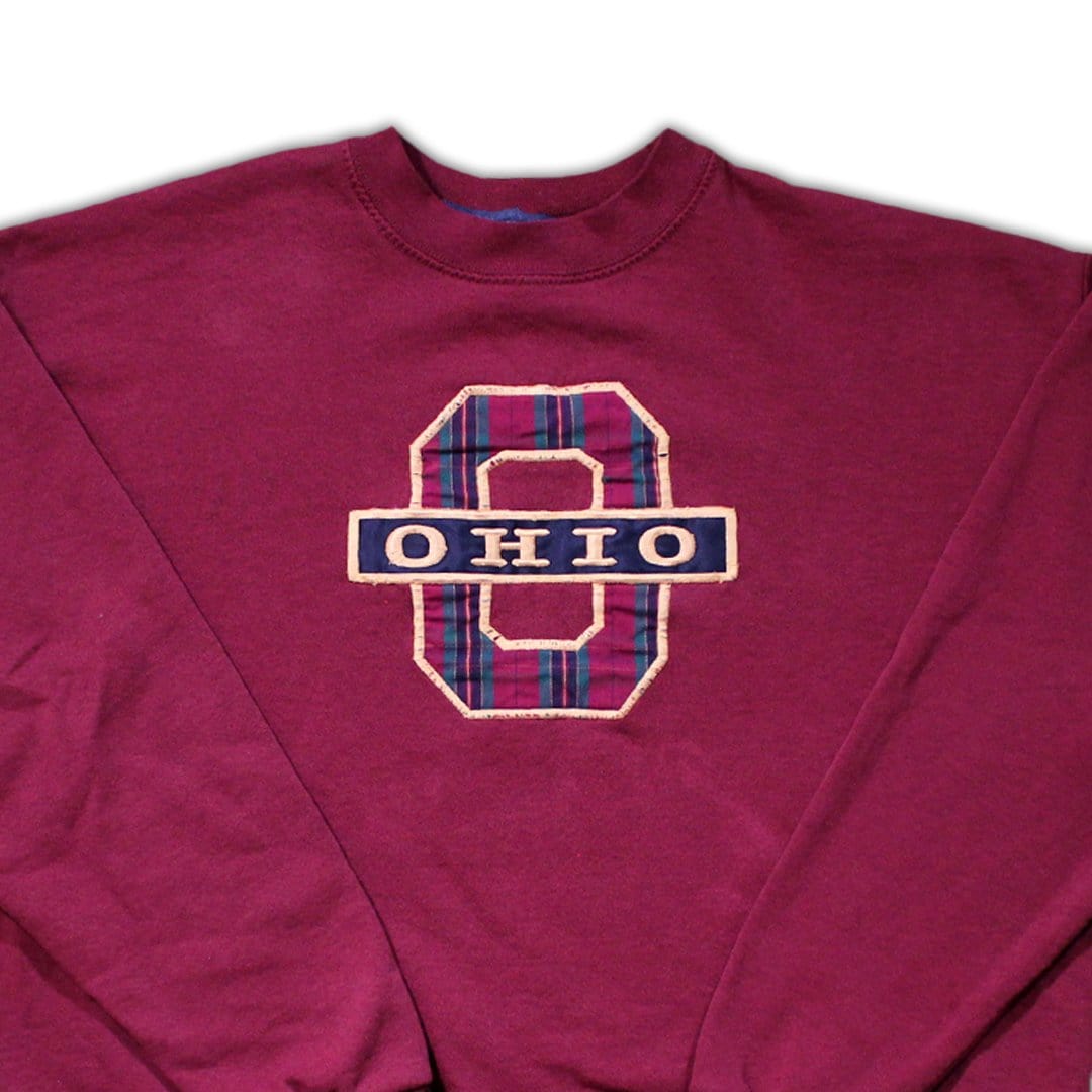 Vintage Maroon Ohio Plaid Crest Crewneck | Rebalance Vintage.