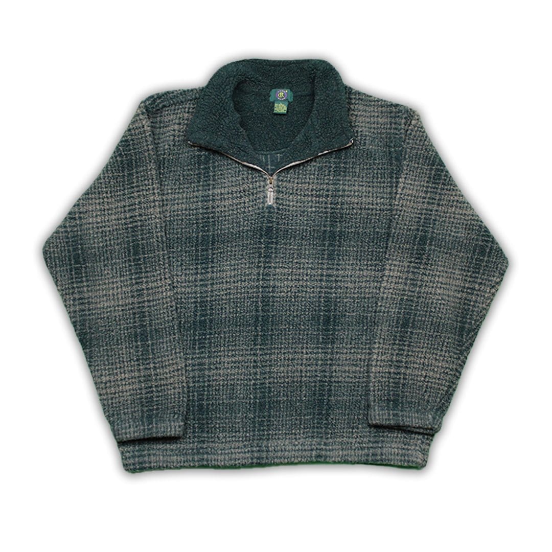 Vintage Green Cozy Teddy Bear Plaid ¼ Zip | Rebalance Vintage.