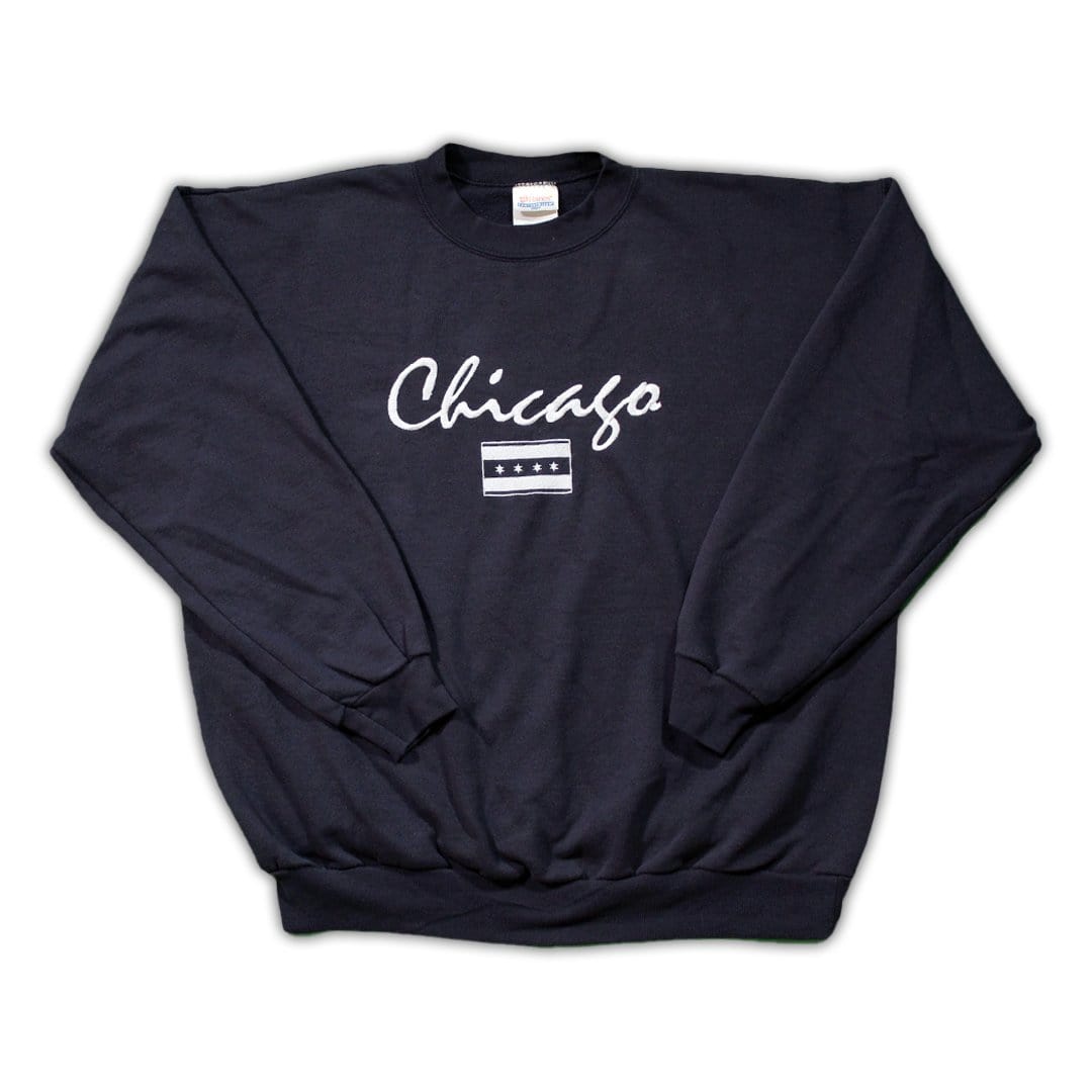 Vintage Dark Blue Chicago Spell Out Crewneck | Rebalance Vintage.