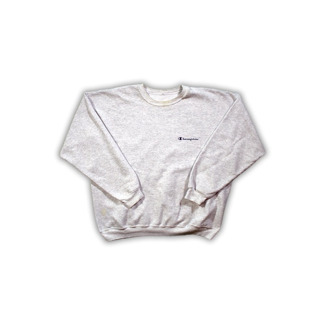Vintage Light Grey Champion Spell Out Crewneck | Rebalance Vintage.