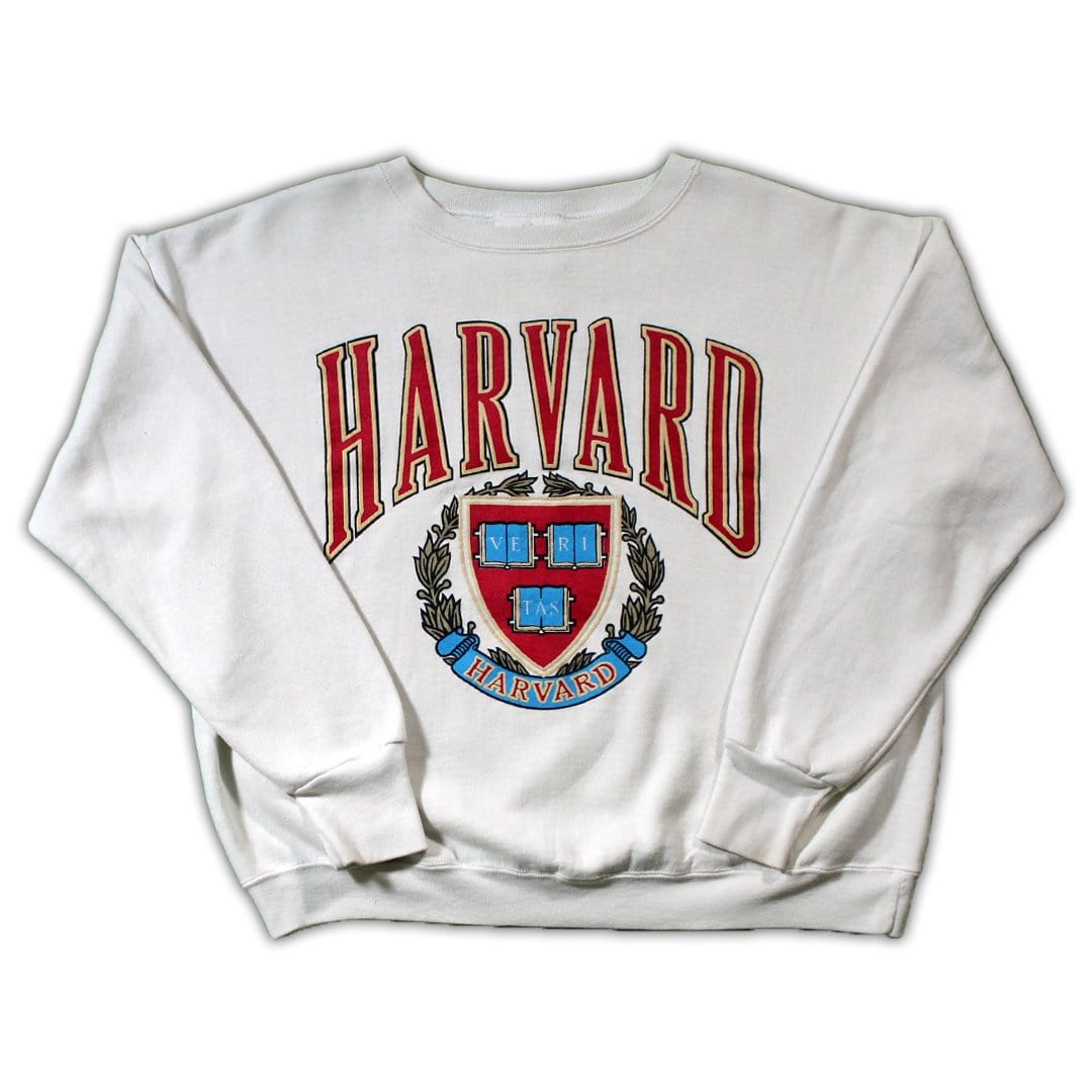 Vintage 80s/90s White Harvard Spell Out Crewneck | Rebalance Vintage.