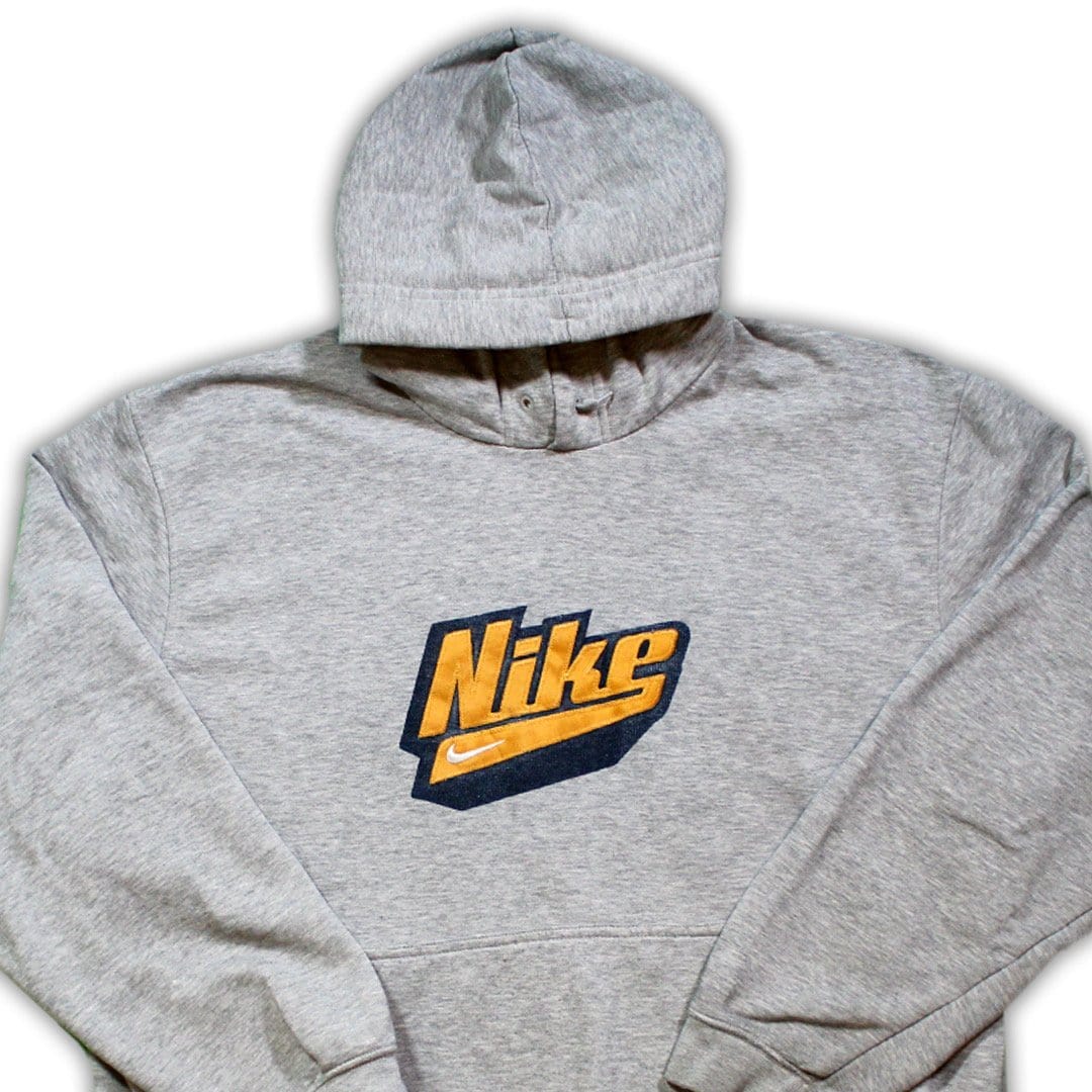 Vintage Y2K Grey + Yellow Nike Spell Out Hoodie | Rebalance Vintage.